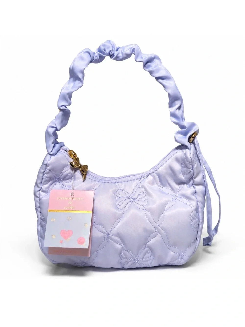 LoveShackFancy x Yoobi Lavender Quilted Shoulder Bag with Scrunch Handle NWT